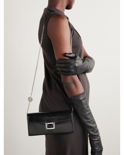 Roger Vivier Black Belle Vivier Buckled Patent-Leather Clutch