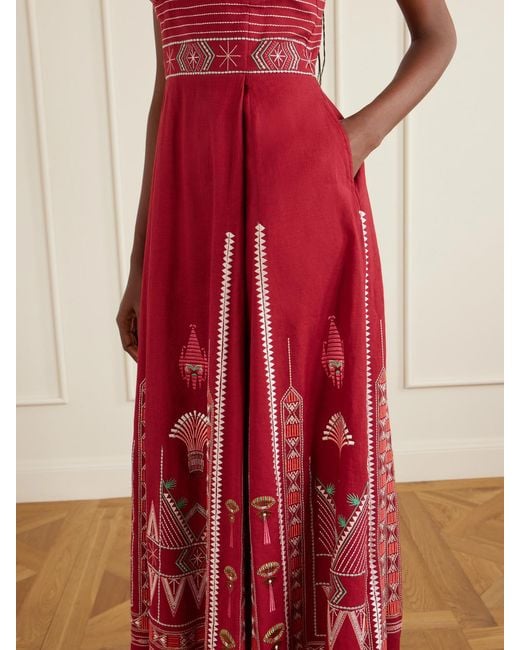 Emporio Sirenuse Elida Embroidered Linen And Cotton-Blend Maxi Dress