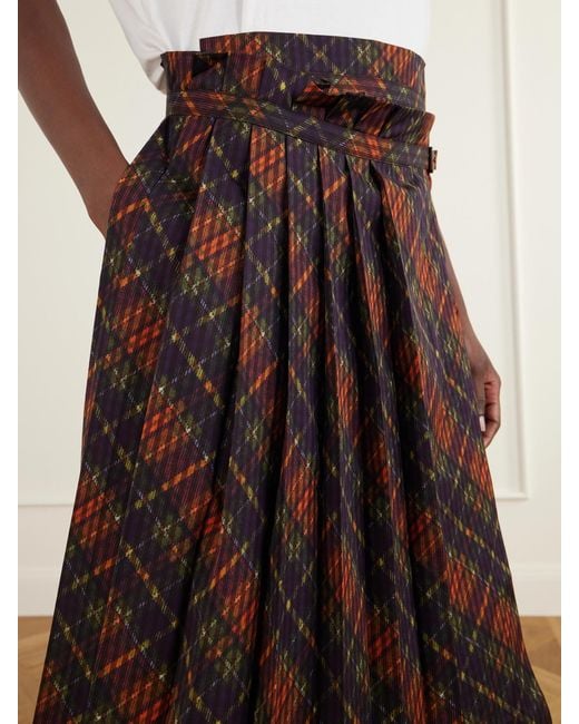 Dries Van Noten Multicolor Checked Pleated Cotton Midi Skirt