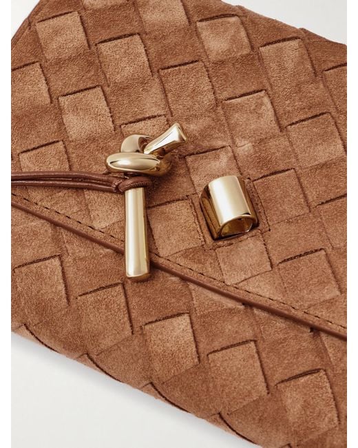 Bottega Veneta Brown Andiamo Small Intrecciato Suede Shoulder Bag