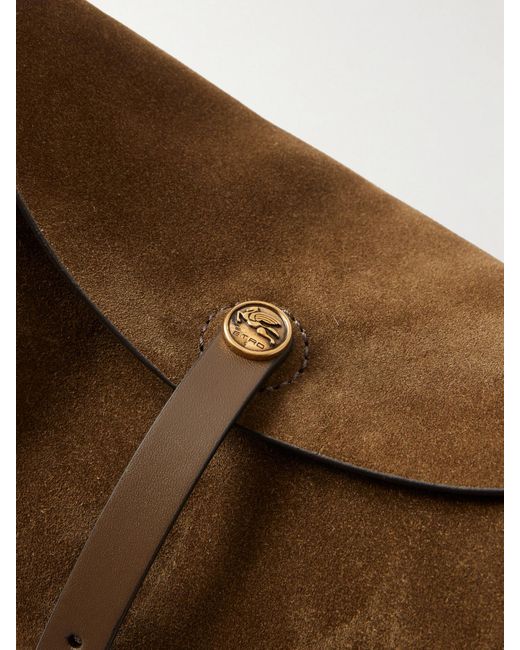 Etro Brown Logo-Detailed Leather-Trimmed Suede Shoulder Bag