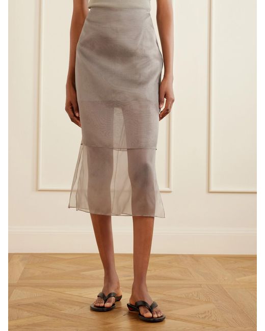 Brandon Maxwell Gray The Brett Silk-Organza Midi Skirt