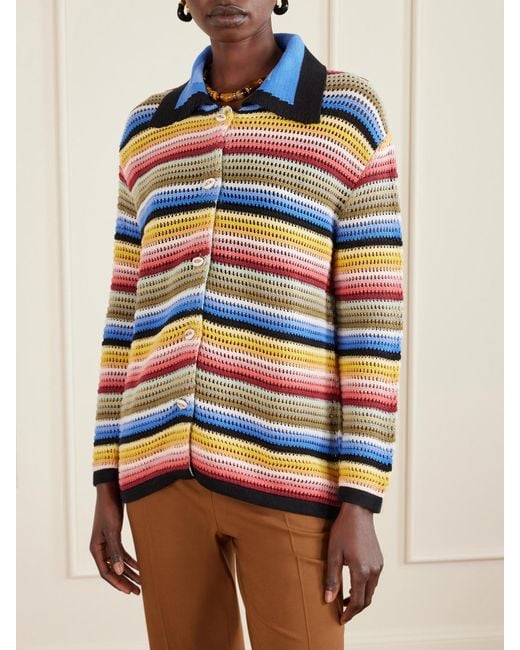 Alix Of Bohemia Blue Emery Striped Crocheted Cotton Cardigan