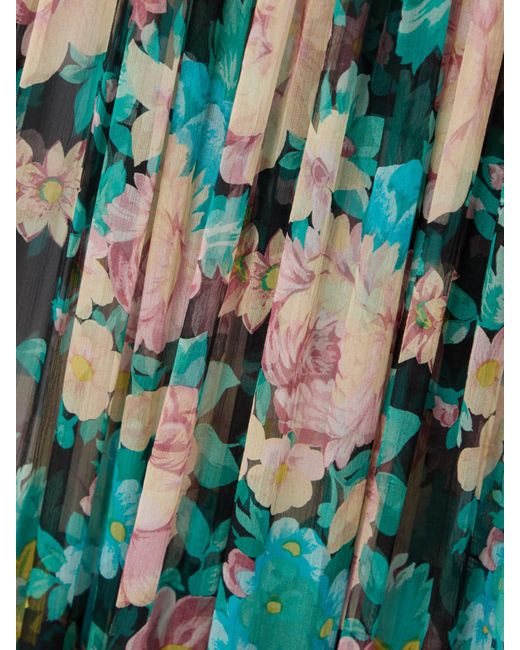 Chloé Green Maxikleid Aus Seidenmusselin Mit Blumenprint Und Raffungen