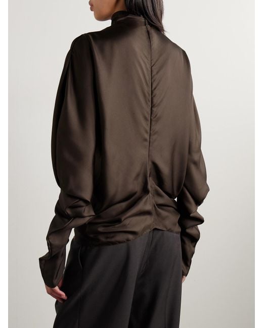 The Row Brown Miles Gathered Silk-Twill Blouse