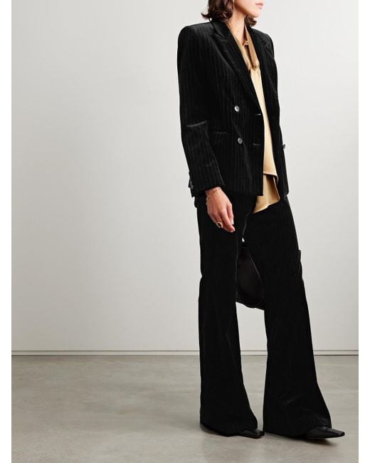 Nili Lotan Black Veda Doppelreihiger Blazer Aus Baumwollsamt Mit Streifen