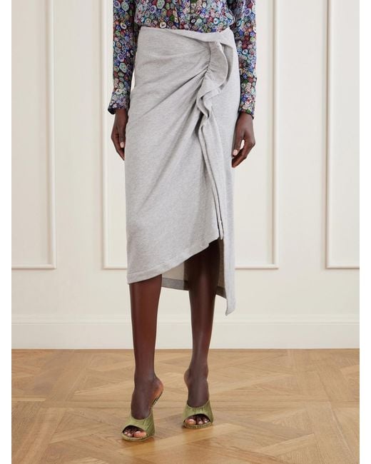 Dries Van Noten Gray Draped Cotton-Jersey Midi Skirt