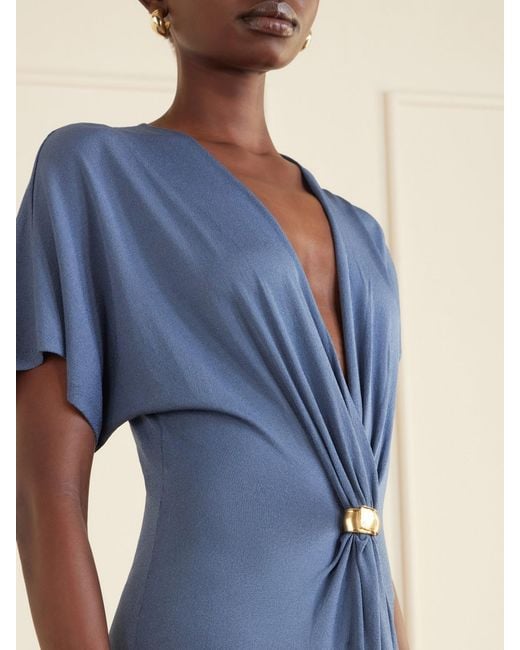 Altuzarra Blue Rena Embellished Gathered Jersey Maxi Dress