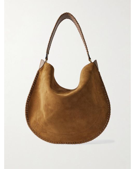 Isabel Marant Natural Oskan Schultertasche Aus Veloursleder Mit Details Im Überwendlichstich