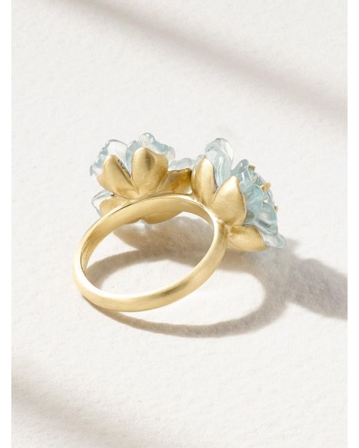 Irene Neuwirth Metallic Tropical Flower Duet Ring Aus 18 Karat Mit Aquamarinen