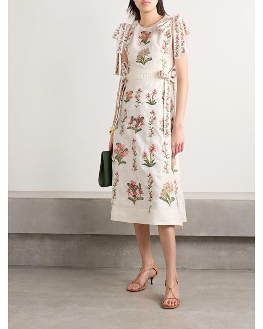 Robe Midi En Lin À Broderies Et À Découpe Guanguacó Orquidea Agua Bendita en coloris Natural