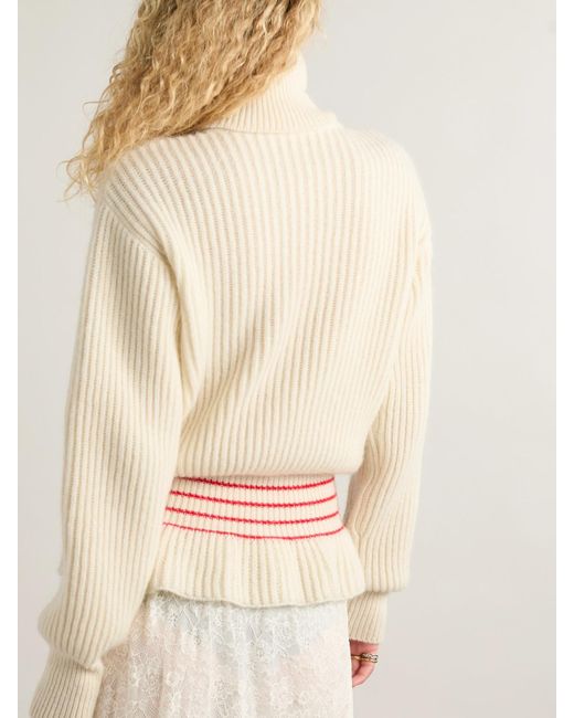 Chloé Natural Rollkragenpullover Aus Einer Gerippten Woll-Mohairmischung Mit Streifen