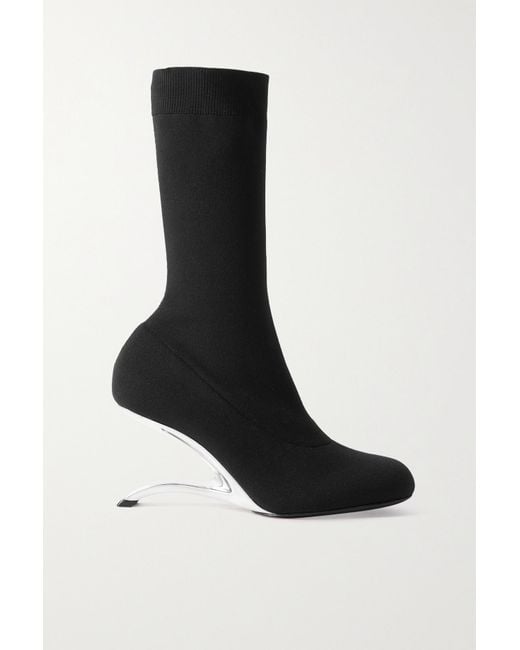 Alexander McQueen Denim Arc Stretch-knit Sock Boots in Black | Lyst