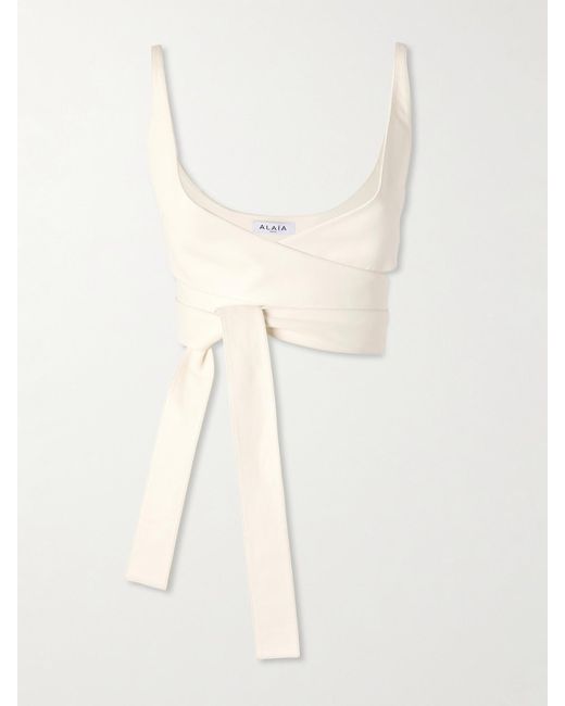 Alaïa Natural Cropped Knotted Leather Wrap Top