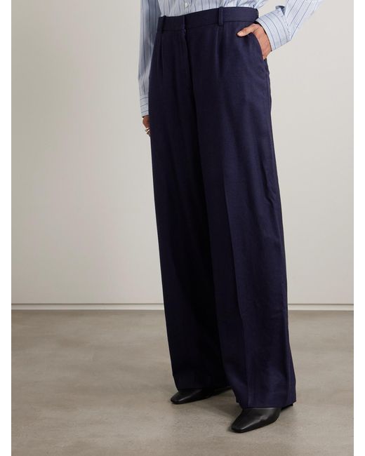 Totême Blue Pleated Flannel Wide-Leg Pants