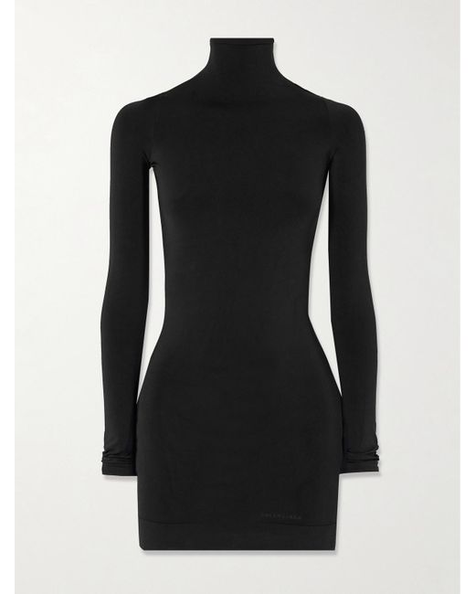 Balenciaga Black Minikleid Aus Stretch-Jersey Mit Stehkragen