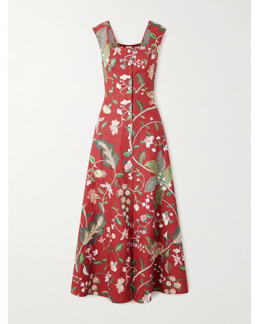Marta Ferri Farfalle Embroidered Linen-Blend Maxi Dress
