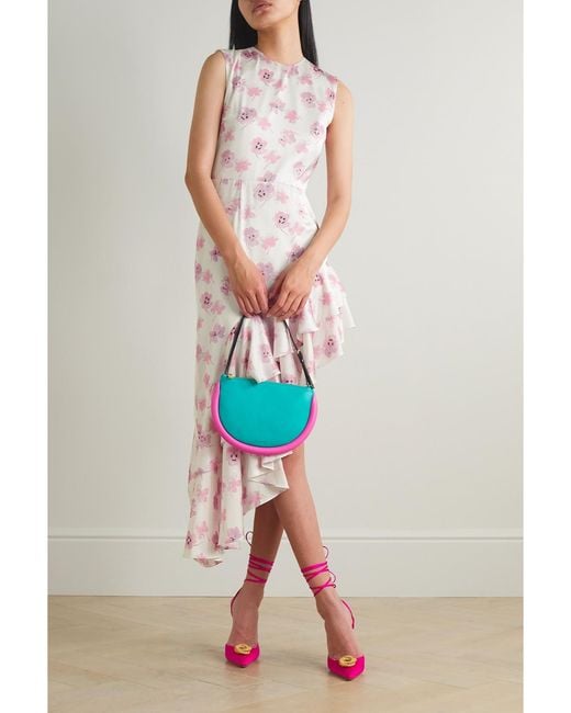 Les Rêveries Pink Open-Back Asymmetric Floral-Print Satin Midi Dress