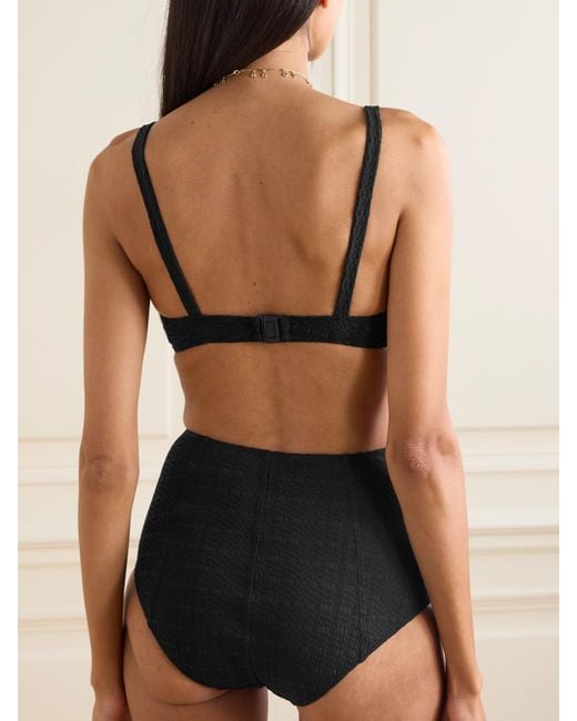 Lisa Marie Fernandez Button-Embellished Seersucker Bikini in