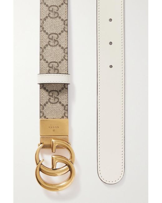 Gucci Reversible Leather And Printed Coated-canvas Belt in Ivory - Lyst