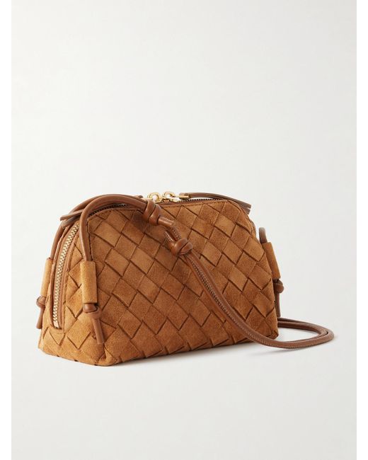 Bottega Veneta Brown Concert Pouch Intrecciato Suede Shoulder Bag