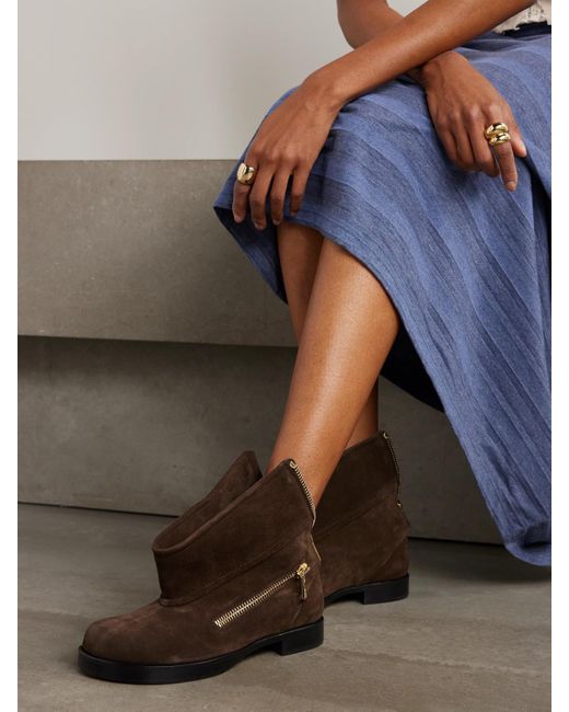 J.W. Anderson Brown Zip-Detailed Suede Ankle Boots