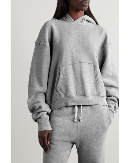 Les Tien Gray Cara Cropped Cotton-Jersey Hoodie