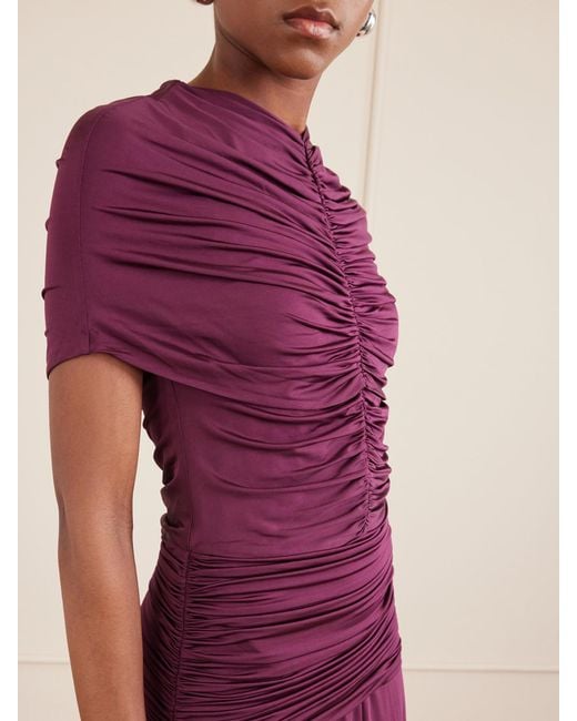 Self-Portrait Purple Gathered Jersey Maxi Dress