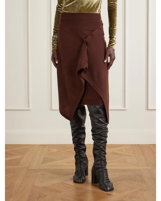 Lemaire Brown Wool-Blend Midi Skirt