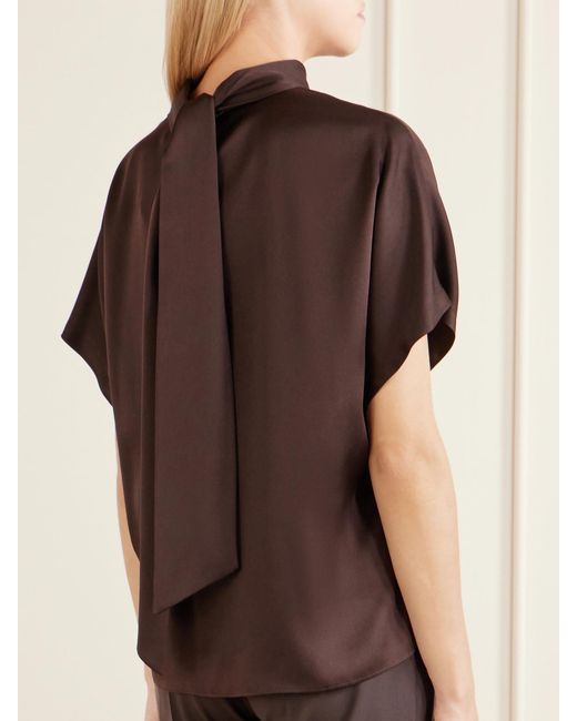 Brunello Cucinelli Brown Draped Silk-Satin Blouse