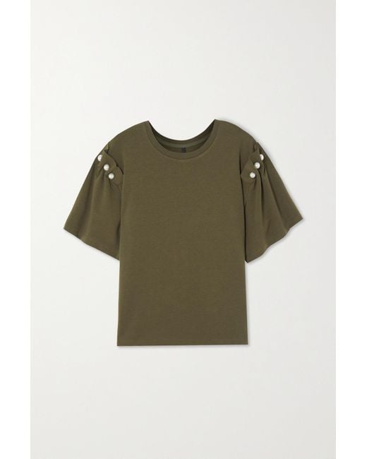 Mother Of Pearl Green + Net Sustain Embellished Stretch Lyocell And Organic Cotton-blend Jersey T-shirt