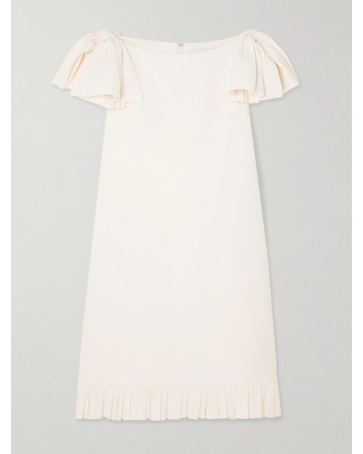Valentino Garavani Natural Minikleid Aus Crêpe Aus Einer Woll-Seidenmischung Mit Rüschen