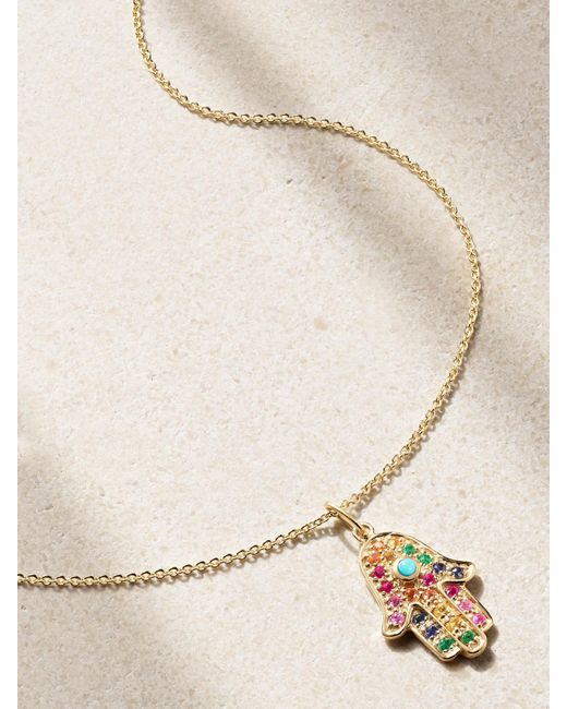 Sydney Evan Natural Medium Hamsa 14-Karat Multi-Stone Necklace