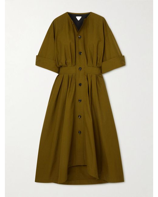 Bottega Veneta Green Cotton-Canvas Midi Dress