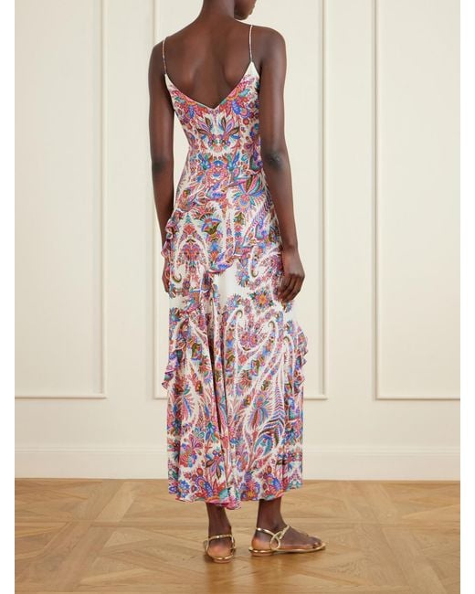 Etro Pink Ruffled Paisley-Print Chiffon Maxi Dress