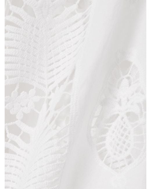 Miguelina White Brigette Off-The Shoulder Belted Lace-Trimmed Embroidered Cotton-Voile Mini Dress