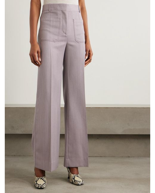 Victoria Beckham Gray Alina Textured-Wool Wide-Leg Pants