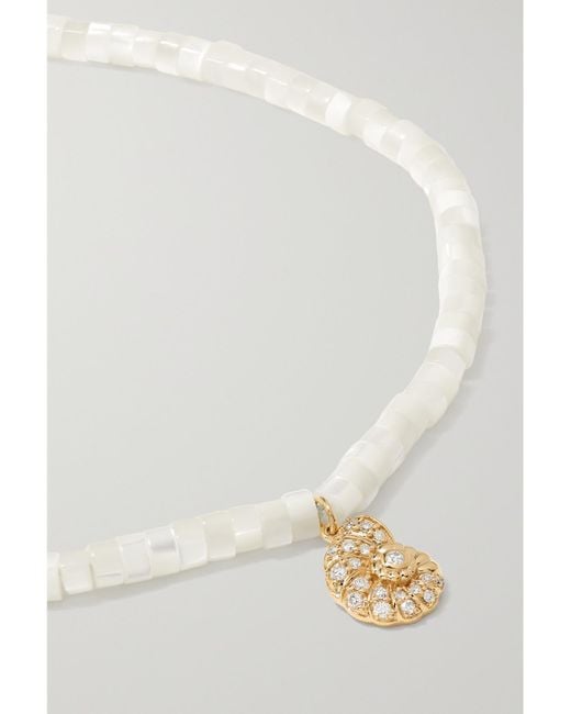 Sydney Evan White 14-Karat, Mother-Of-Pearl And Diamond Anklet