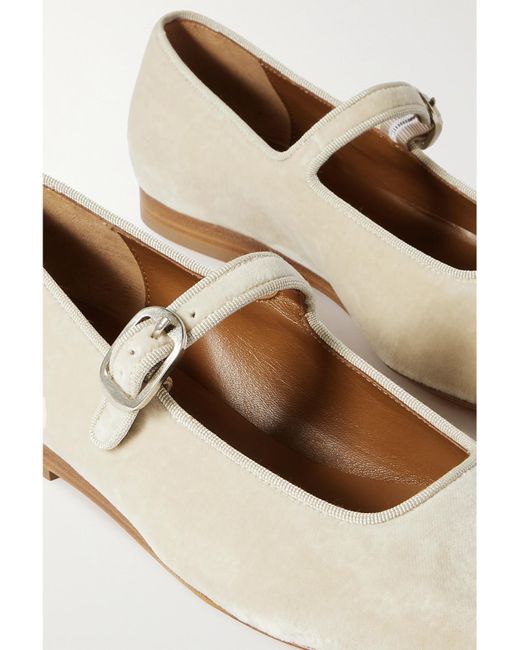 Le Monde Beryl Natural Grosgrain-Trimmed Velvet Mary Jane Ballet Flats