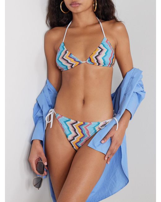 Missoni Blue Mare Bikini Aus Gestreiftem Metallic-Häkelstrick