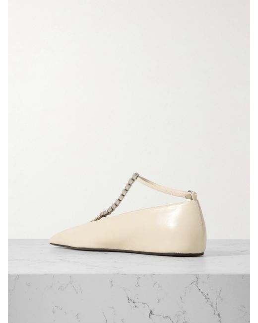 Jil Sander Natural Crystal-Embellished Leather Ballet Flats