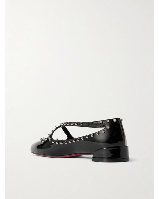 Christian Louboutin White Pilouta Jane Spike Studded Patent-Leather Ballet Flats