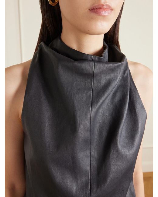Stouls Gray Aurea Draped Leather Halterneck Top