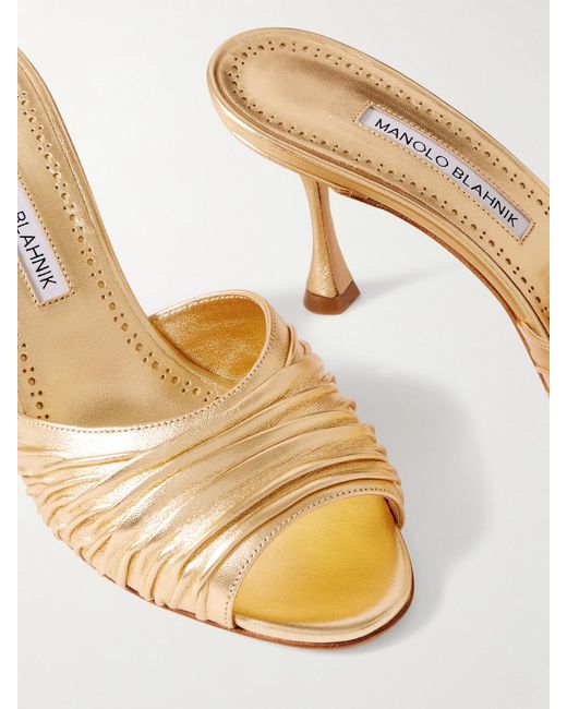 Manolo Blahnik Natural Pirua 70 Metallic Leather Mules