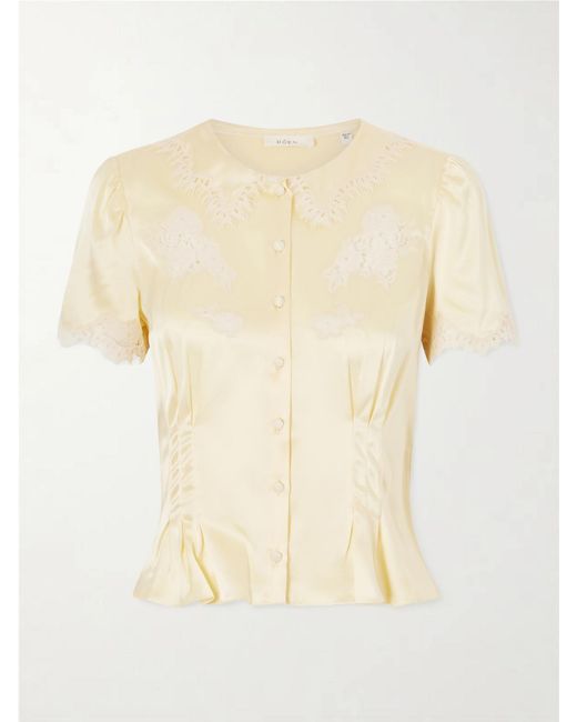 Doen Natural Yvette Lace-Trimmed Silk-Satin Blouse