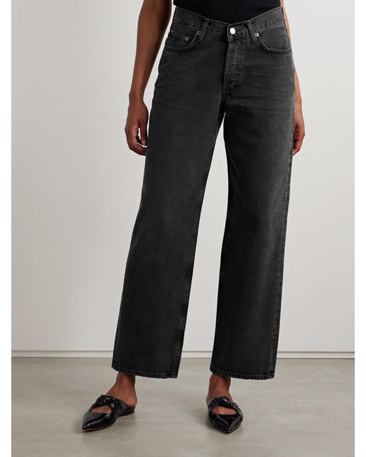 Agolde Black V-Waist Baggy Mid-Rise Straight-Leg Jeans