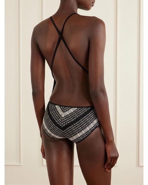 Missoni Black Striped Metallic Crochet-Knit One-Piece