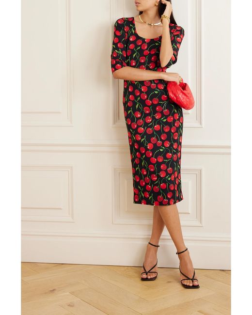 Dolce & Gabbana Red Printed Stretch-Silk Charmeuse Midi Dress
