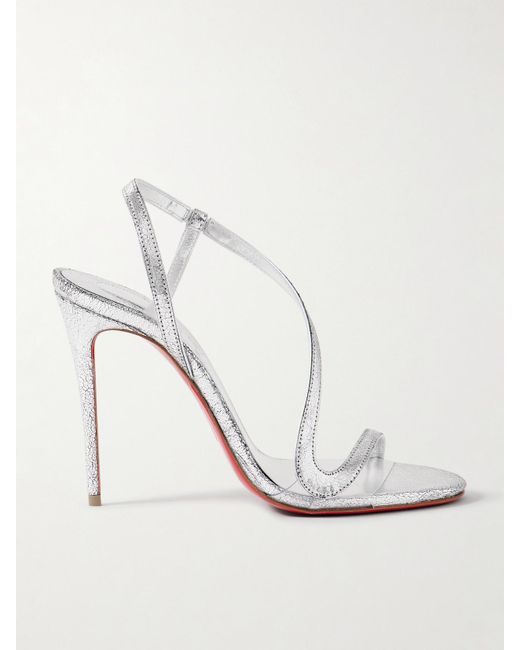 Christian Louboutin White Rosalie 100 Slingback-Sandalen Aus Craquelé-Leder