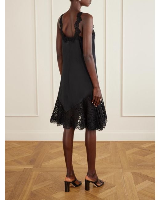 Stella McCartney Black Lace-Trimmed Satin Mini Dress